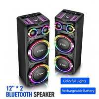 Enceinte de fête haute puissance CSN-1609 100W RMS, enceinte combinée bois-plastique, double woofer 12 pouces, anneau lumineux RGB, pour extérieur
