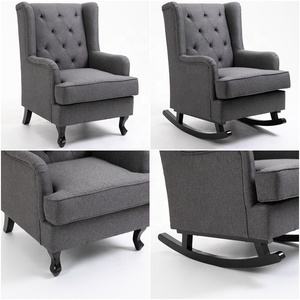 Contemporary Linen Fabric Wingback <strong>Arm</strong> <strong>Chair</strong> with <strong>Rocking</strong> and Stationary Legs - Product Image 2