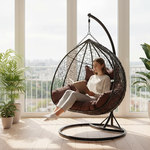 Luxury <strong>2</strong> Person <strong>Egg</strong> <strong>Chair</strong> Double <strong>Seater</strong> Outdoor Hanging <strong>Chair</strong> with Stand Modern Rattan Swing <strong>Chair</strong> with Cushions for Poolside - Product Image 1