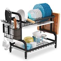 Séchoir à vaisselle à 2 niveaux Support de rangement multifonctionnel pour la cuisine Support pour égouttoir à vaisselle avec porte-baguettes