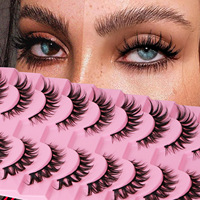 Faux cils 3D en vison naturel, effet dramatique œil de chat ailé, réutilisables, légers, faits à la main, 10 paires, vente en gros, beauté