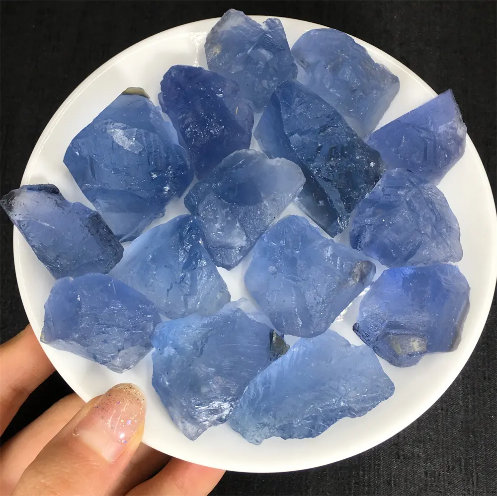 Gema de cristal de cuarzo de fluorita azul Natural, piedra gruesa de cristal