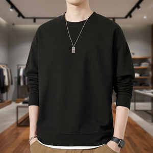 Sweat-shirt à col rond noir pour homme, coupe classique, en coton tricoté, décontracté, pour l'automne - Product Image 3