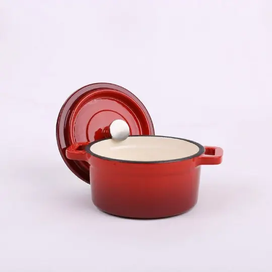 מכירה חמה כלי בישול בתנור הולנדי אמייל 10/14 ס""מ אדום ידית כפולה ברזל יצוק סירי קרוק עמוקים מיני סיר מרק נון-סטיק סיר בישול