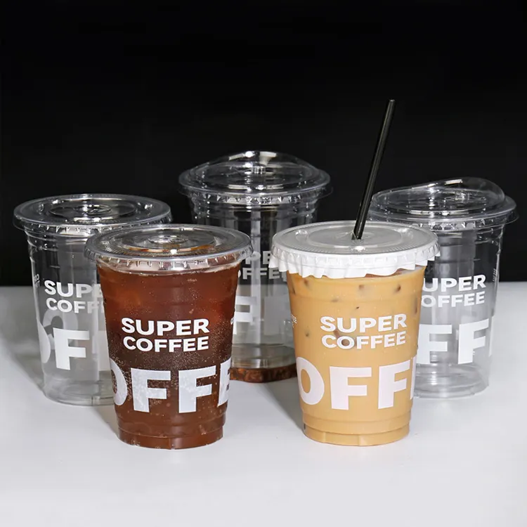 RTS toptan 280ml 400ml özel Logo Modern U şekli için plastik yoğurt kabı geri dönüştürülebilir kişiselleştirilmiş plastik kahve kupası içecek