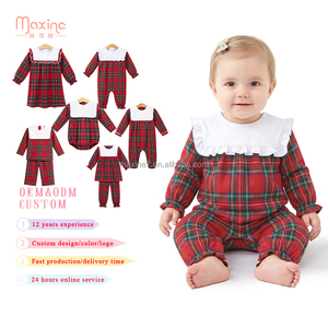 Abito per Bambine con Logo Personalizzato, Stile Retrò Autunnale, Collo a Bavero, Maniche Lunghe, Tartan Natalizio, <span class=keywords><strong>Vestito</strong></span> <span class=keywords><strong>Rosso</strong></span> a Quadri con Volant - Product Image 2