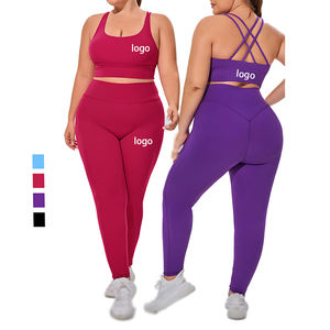 Conjunto Deportivo para Mujer Talla Grande, Ropa de Yoga Transpirable de Alta Elasticidad, Conjunto de Dos Piezas de Brasier y Leggings para Yoga - Product Image 1