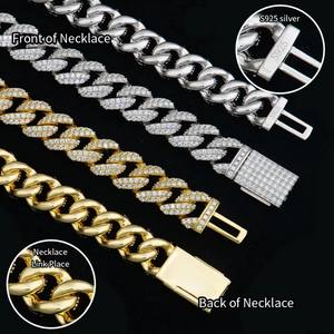 10-20mm Miami 925 Sterling <b>Silver</b> Gold Plated GDTC Certified <b>Men</b> <b>Necklace</b> Iced Hiphop Jewelry Claw Setting Mossanite Cuban Link - Product Image 3