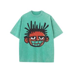 Usine directe de haute qualité personnalisé hommes rétro imprimé lavé à l'acide T-Shirt 100% coton haute rue mode tricoté en gros - Product Image 3