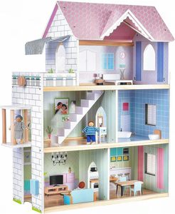 Grande <span class=keywords><strong>maison</strong></span> <span class=keywords><strong>de</strong></span> <span class=keywords><strong>poupée</strong></span> en bois rose avec meubles pour filles, avec sonnette, 17 meubles et 3 poupées, jouet <span class=keywords><strong>de</strong></span> maisonnette pour filles <span class=keywords><strong>de</strong></span> 3 à 7 ans - Product Image 2