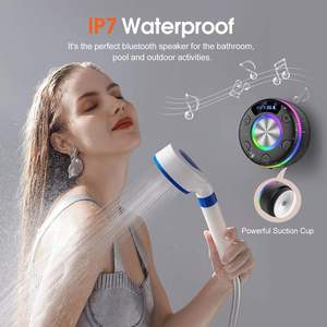 IP67 Waterproof Suction Cup Shower Wireless <b>Speaker</b> Digital Time & Battery Display Surround RGB Ring Light BT5.5 <b>Mini</b> Subwoofer - Product Image 6