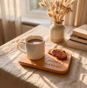 Plateau à café en bois de hêtre vintage gravé sur mesure, planche de service pour le petit-déjeuner, porte-tasses, plateau à collations, écologique, pour le camping - Product Image 4