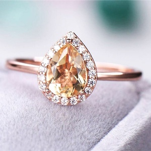 Bague en citrine claire, bague de naissance de novembre, or blanc, bague de fiançailles vintage en citrine - Product Image 5