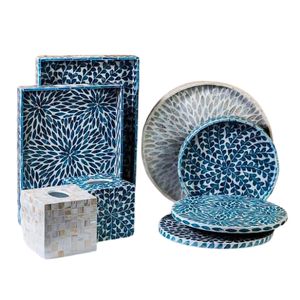 Bandeja de Servicio Multifuncional con Diseño Único, Hecha a Mano, Ecológica, con Incrustaciones de Nácar y Lacado, Asas, Forma Personalizada - Product Image 1