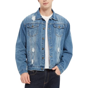 Giacca da camionista in Denim da <span class=keywords><strong>uomo</strong></span> <span class=keywords><strong>cappotto</strong></span> da motociclista strappato strappato Slim Fit <span class=keywords><strong>blu</strong></span> giacche di jeans - Product Image 1