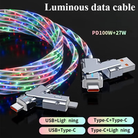 Cable USB 4 en 1 con Luz LED Fluida y Brillante, PD 100W, Carga Rápida de 27W, con Conductor de Cobre Puro para Impresora y Computadora