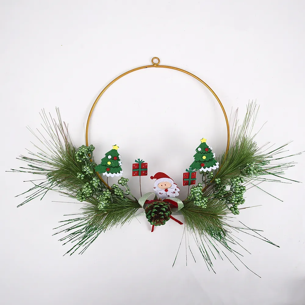 New pine cone wall frame hangings Metal Christmas wreath decorations Santa's green pine needle wreath