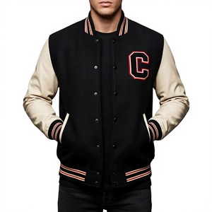 Chaqueta Varsity Negra para Hombre con Mangas Completas, Corte Regular, para Invierno, 100% Algodón/Lana, Transpirable - Product Image 1