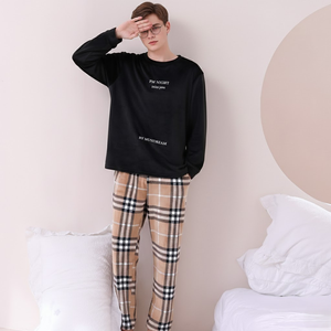 Wholesale <b>Men's</b> Winter Thermal Sleepwear Sea Island Velvet Pullover Top and Plaid Pants Homewear Fleece <b>Pajamas</b> for Male - Product Image 2