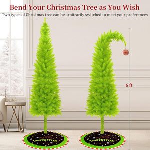 Sapin <span class=keywords><strong>de</strong></span> <span class=keywords><strong>Noël</strong></span> <span class=keywords><strong>Grinch</strong></span> vert lime à col crochu pré-éclairé avec base en métal et lumières LED décoré <span class=keywords><strong>de</strong></span> boules <span class=keywords><strong>de</strong></span> <span class=keywords><strong>Noël</strong></span> - Product Image 2