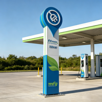 Nouvelle conception 2026 : Totem de station de recharge pour véhicules électriques, panneau d'affichage numérique LED extérieur, monolithique, avec affichage des prix et publicité