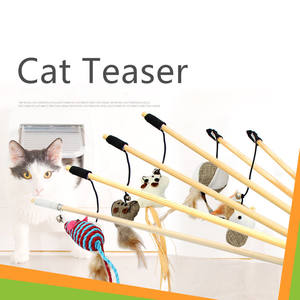 Pet kedi Teaser oyuncaklar tüy keten değnek kedi Catcher Teaser sopa kedi interaktif oyuncaklar ahşap çubuk fare oyuncak - Product Image 1