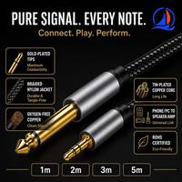 Câble audio 3,5 mm à 6,5 mm OEM tressé plaqué or TRS vers TS pour guitare, amplificateur, haut-parleur et table de mixage – Vente en gros