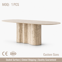 Socle de table à manger en travertin naturel de luxe, table ovale en pierre pour salle à manger, table à manger moderne sur mesure