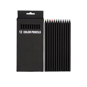 Crayons de couleur en bois <span class=keywords><strong>noir</strong></span> personnalisables avec logo, lot de 12 pièces pour enfants, best-seller - Product Image 1
