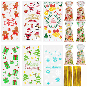 Sacs cadeaux en plastique OPP rectangulaires pour bonbons de Noël, pour les cadeaux de fête de Noël - Product Image 1