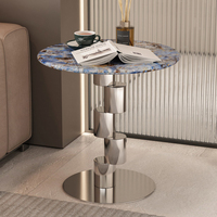 Table basse chromée en acier inoxydable, ronde, ensemble de meubles de maison, table d'appoint nordique moderne de luxe en marbre pour salon