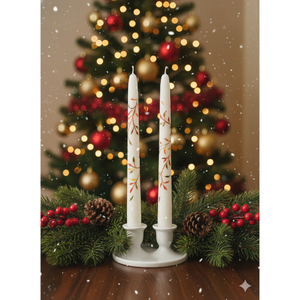 Bougies coniques décoratives florales faites à la main, élégantes, blanches imprimées, pour Pâques et mariages (Lot de 2) en cire, format standard - Product Image 1