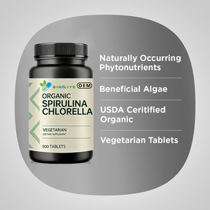 Precio al por Mayor, Marca Privada OEM, 100% Puro, Orgánico, Grado <span class=keywords><strong>Alimenticio</strong></span>, HALAL, 500 Tabletas de 1000mg de Espirulina y Chlorella <span class=keywords><strong>para</strong></span> Adultos - Product Image 2