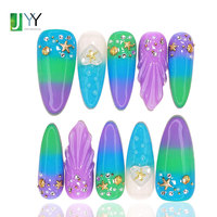 JYY Vente en gros Ongles à presser en acrylique épais, faits main, thème océan, coquillages et étoiles de mer en 3D, dégradé, avec motifs, pour l'été et la plage