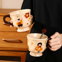 Tasse à café en céramique portable écologique 450 ml avec cuillère, design créatif inspiré de l'Instagram, motif mignon pour filles, idéale pour la rentrée scolaire - Vente chaude