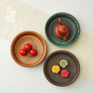 Assiette creuse en céramique cuite au four, plat à fruits rond, petite assiette à collation, vaisselle domestique en poterie de style chinois moderne - Product Image 4