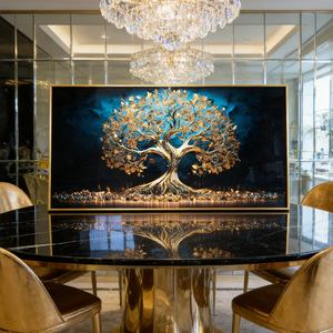 Cuadro de Porcelana de Cristal Personalizable con Impresión HD de Paisaje de Árbol Azul Moderno para Decoración del Hogar, Arte de Pared para Sala de Estar - Product Image 1