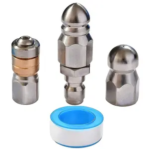 Car Washing Machine Sewer Jetting Nozzle Stainless Steel 1/4 Inch Quick Plug Inlay Pointed Nose Jets Hose Button Nose