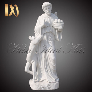 Statue <span class=keywords><strong>de</strong></span> Saint François en marbre blanc avec croix et <span class=keywords><strong>colombes</strong></span> pour décoration <span class=keywords><strong>de</strong></span> jardin extérieur - Product Image 3