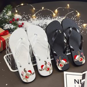 Custom Christmas Reindeer Flip Flops Cute Cartoon Print Beach Sandals Transparent Strap Holiday <b>Slippers</b> Factory Wholesale Bulk - Product Image 1