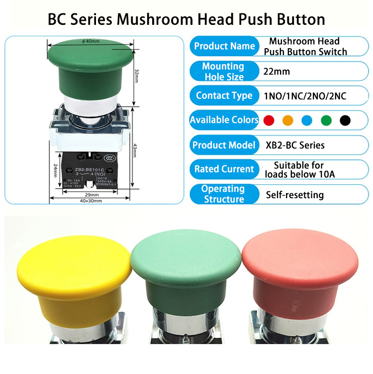 Interrupteur à bouton-poussoir à tête champignon série XB2-BC