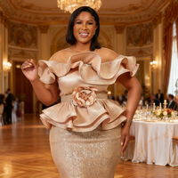 Robe de soirée moderne grande taille avec sequins et cristaux, volants et taille naturelle Oumei – Nouvelle arrivée pour fêtes et célébrations