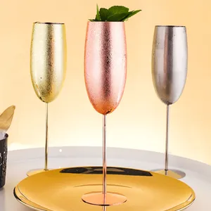 Unbreakable 270Ml 9Oz Emas Perak Warna Rose Pink Stainless Steel Tembaga Anggur Piala Batang Panjang Sampanye Flute untuk Hadiah Pernikahan