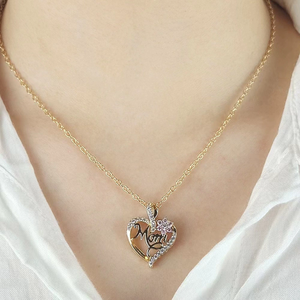 Collier pendentif élégant en forme de cœur avec inscription 'MOM', adapté aux adolescents et aux accessoires pour adolescents pour les vacances LYU-0085 - Product Image 2