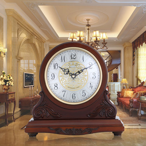 European Style Solid Wood Table Clock Circular Vintage Design Living Room Decor Japan Movement - Product Image 3