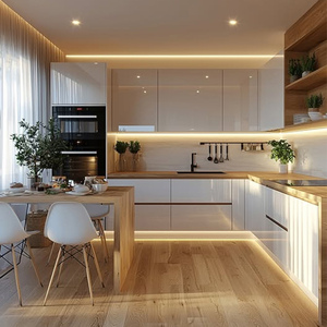 Gabinetes de Cocina Modernos de Alta Gama, Acabado Brillante, Estilo Italiano, en Forma de L, de Madera Contrachapada - Product Image 4