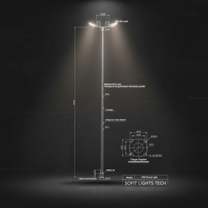 Palo per Illuminazione Stradale a Doppio Braccio in Acciaio Zincato da 8M con Design Conico e Garanzia di 10 Anni per Lampade Solari LED Autostradali - Product Image 1