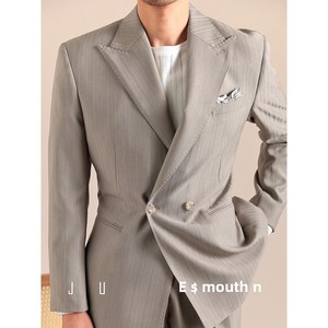 Completo da Uomo Italiano <span class=keywords><strong>Blu</strong></span> Navy <span class=keywords><strong>Doppiopetto</strong></span> con Revers a Notch, <span class=keywords><strong>Abito</strong></span> da Sposo Slim Fit, Completo Casual da Lavoro in Tessuto Goffrato con Pantaloni - Product Image 2