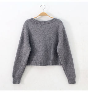 Suéter de color sólido de cintura alta de longitud corta para <span class=keywords><strong>mujer</strong></span> Cárdigan de <span class=keywords><strong>punto</strong></span> ajustado <span class=keywords><strong>Chaqueta</strong></span> de <span class=keywords><strong>punto</strong></span> de cable Moda - Product Image 2