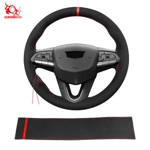 Black Alcan Ta Suede Carbon Fiber Steering Wheel Cover Sewing For Kia Alcantara Steering Wheel Cover